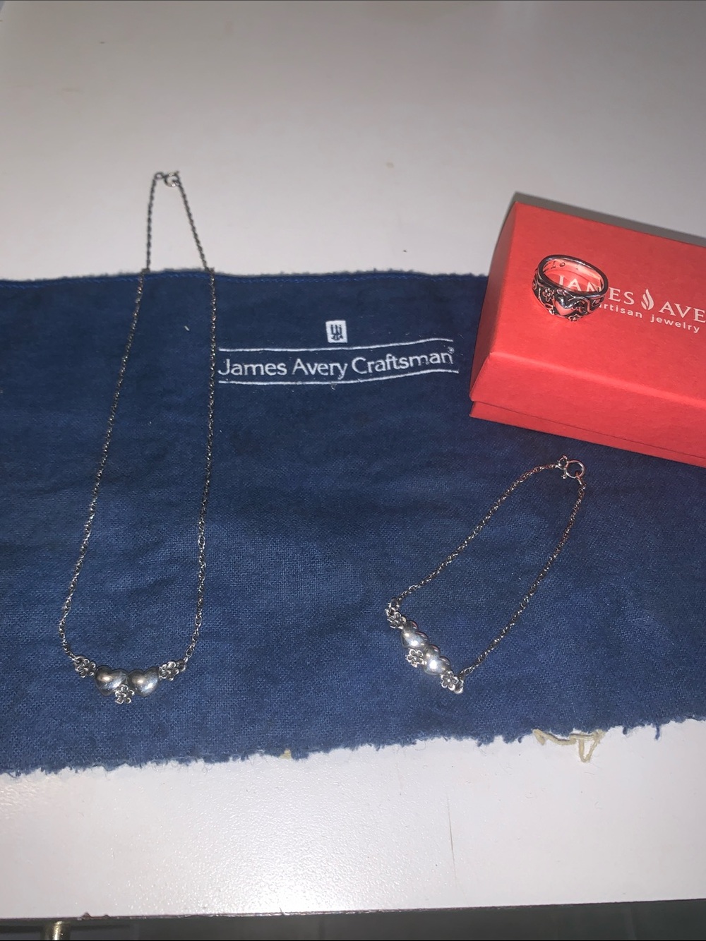 James Avery 925 Silver Necklace and Bracelet Set with Floral Accents